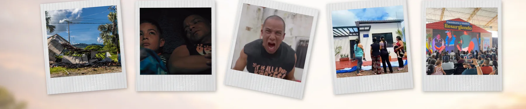 Cinco polaroids del rodaje: el pueblo, el niño, el padre y las familias del cortometraje