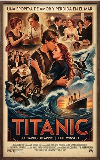 Póster alternativo ilustrado: Titanic, una epopeya de amor y pérdida